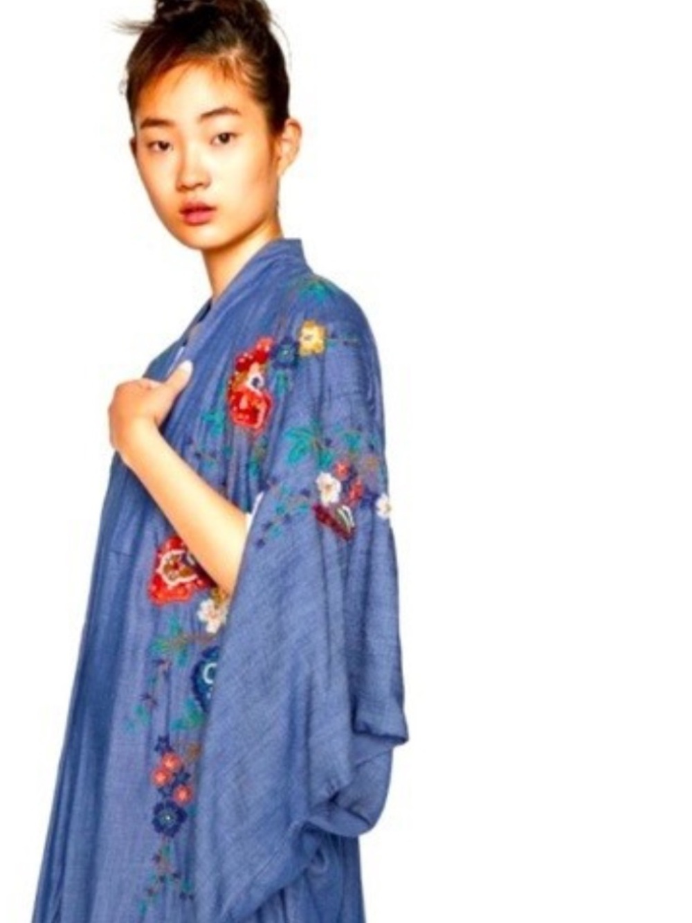 Zara Trafaluc Embroidered/Embellished Denim Kimono Jacket. Size M. Textured - Picture 5 of 8